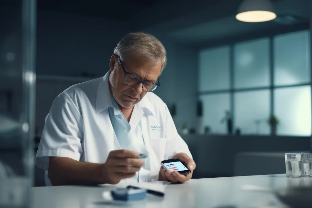 Patient reviewing blood glucose monitoring results