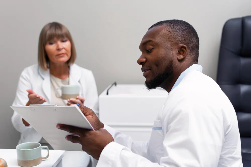Healthcare provider discussing a health risk assessment with a patient