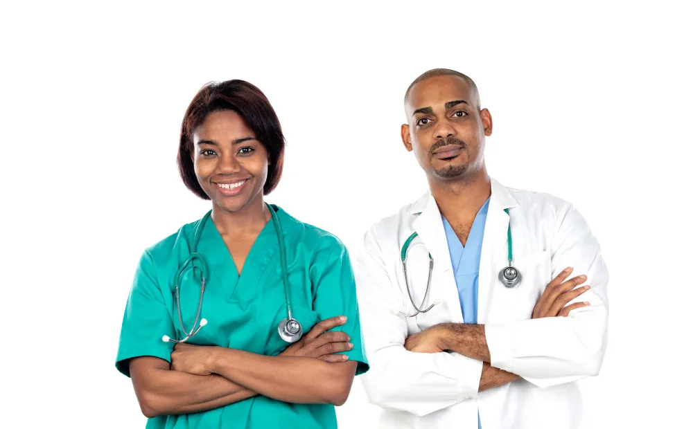 Professional healthcare team including a doctor and nurse