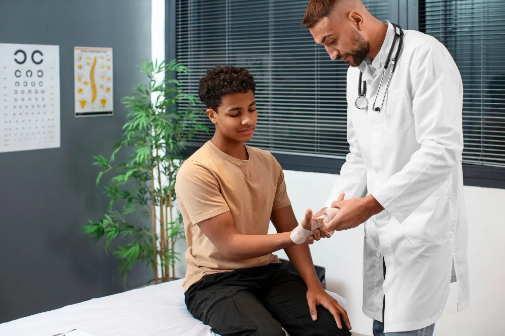 Healthcare provider examining a patient during a vital sign check