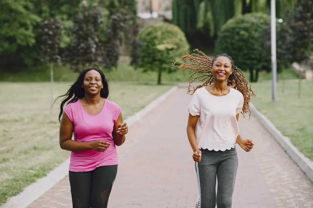 Women walking together for physical activity and wellness